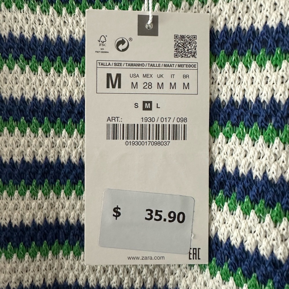 Zara Blue and Green Striped Midi Dress - Picture 4 of 4